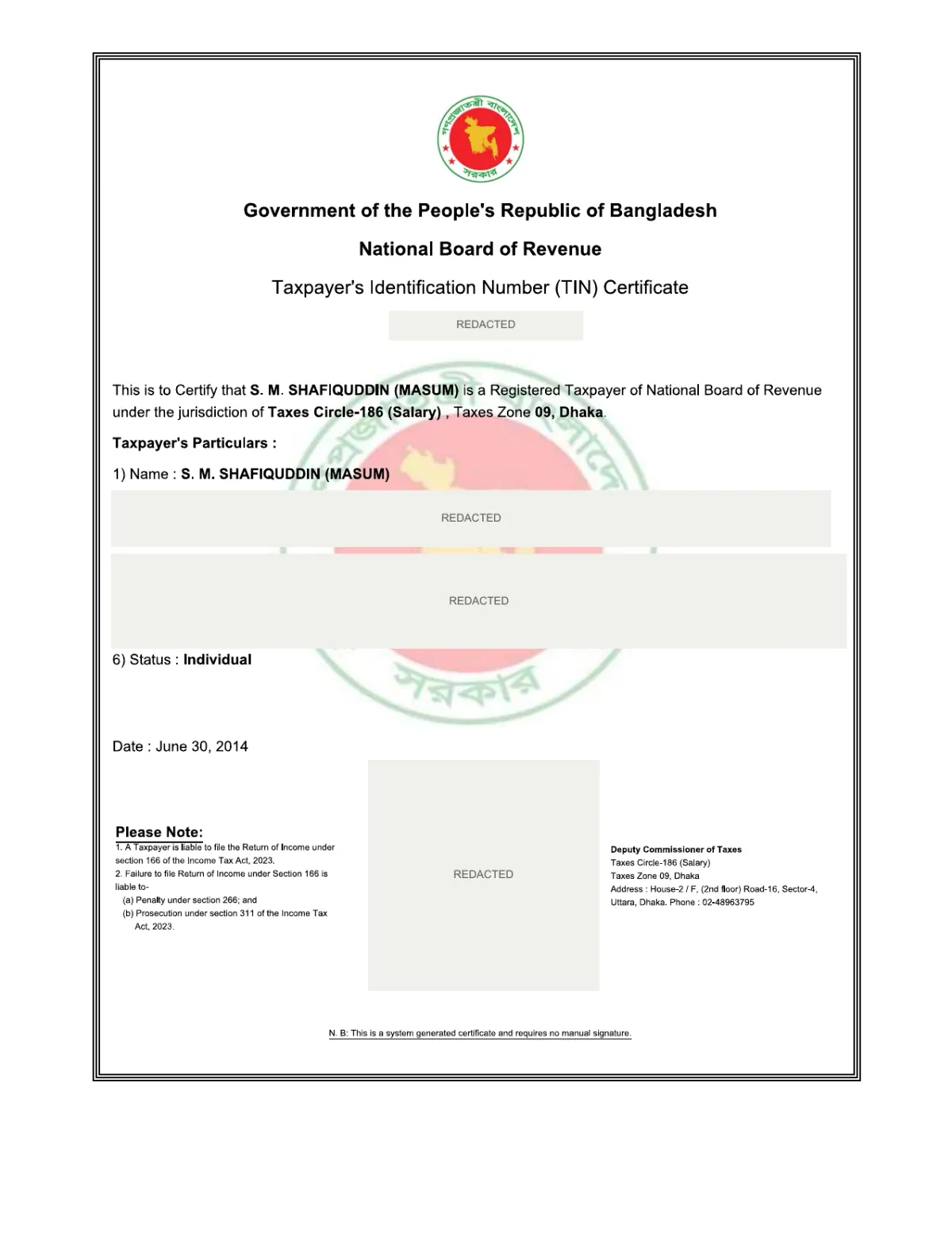 Tax Registration — TIN