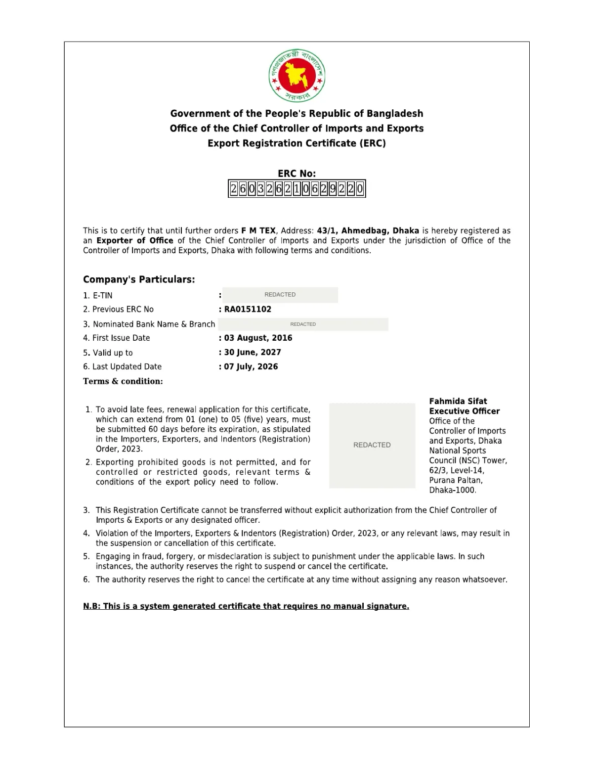 Export Registration — ERC