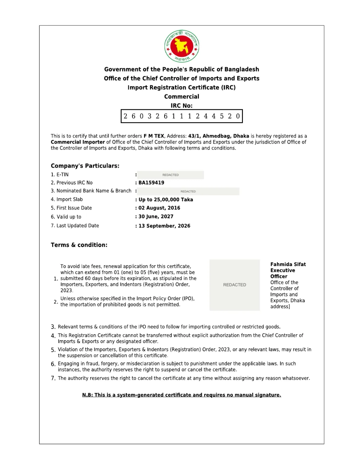 Import Registration — IRC